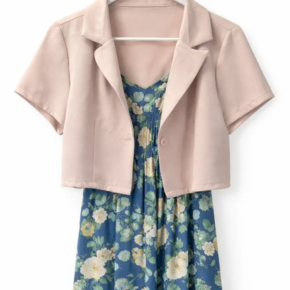 FLORAL NAVY Maxi Skirt. With Jacket. - Picture 4 of 4